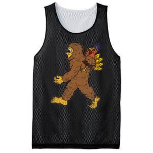 Turkey Trotting with Bigfoot Hilarious Thanksgiving Mesh Reversible Basketball Jersey Tank