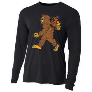 Turkey Trotting with Bigfoot Hilarious Thanksgiving Cooling Performance Long Sleeve Crew