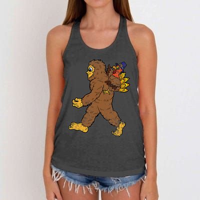 Turkey Trotting with Bigfoot Hilarious Thanksgiving Women's Knotted Racerback Tank