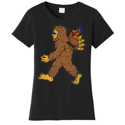 Turkey Trotting with Bigfoot Hilarious Thanksgiving Women's T-Shirt