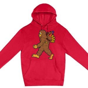 Turkey Trotting with Bigfoot Hilarious Thanksgiving Premium Pullover Hoodie