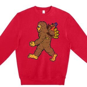 Turkey Trotting with Bigfoot Hilarious Thanksgiving Premium Crewneck Sweatshirt