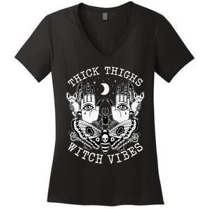 Thick Thighs Witch Vibes Witches Halloween Costume Women's V-Neck T-Shirt