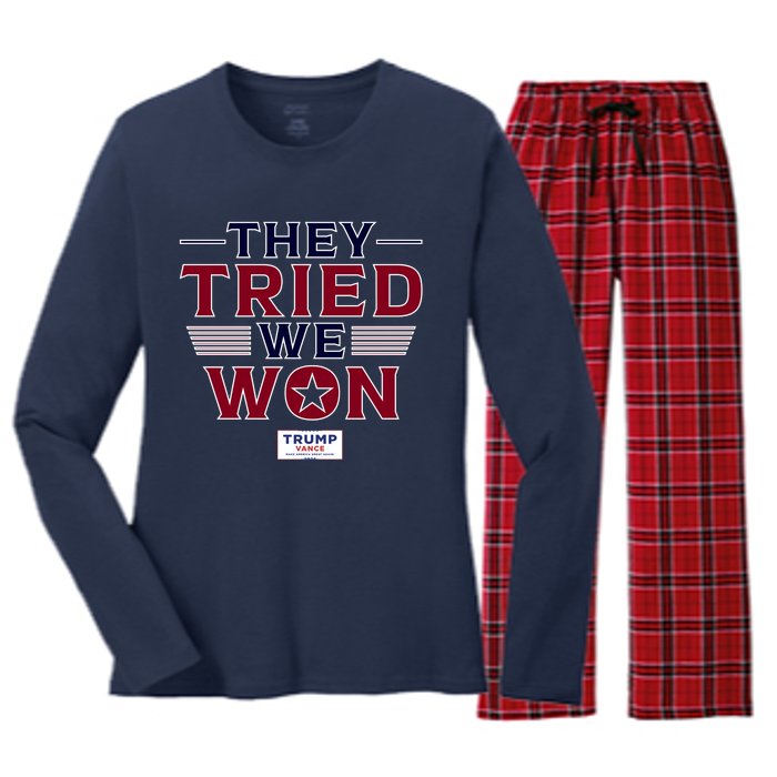 They Tried We Won Trump 2024 Women's Long Sleeve Flannel Pajama Set 