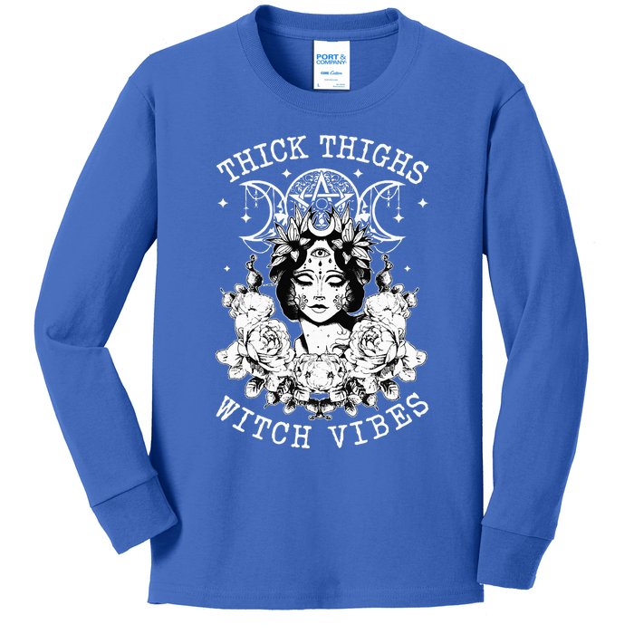 Thick Thighs Witch Vibes Halloween Moon Witches Tattoo Kids Long Sleeve Shirt