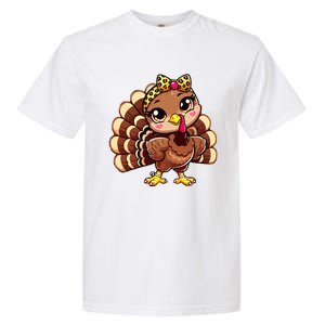 Thanksgiving Turkey Women Girl Leopard Autumn Garment-Dyed Heavyweight T-Shirt