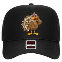 Thanksgiving Turkey Women Girl Leopard Print Autumn Fall High Crown Mesh Back Trucker Hat