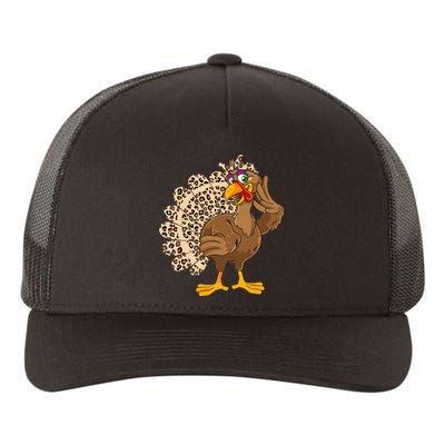 Thanksgiving Turkey Women Girl Leopard Print Autumn Fall Yupoong Adult 5-Panel Trucker Hat