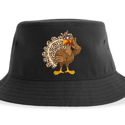 Thanksgiving Turkey Women Girl Leopard Print Autumn Fall Sustainable Bucket Hat