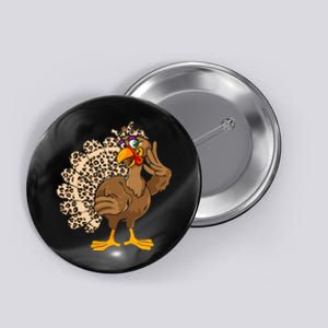 Thanksgiving Turkey Women Girl Leopard Print Autumn Fall Button