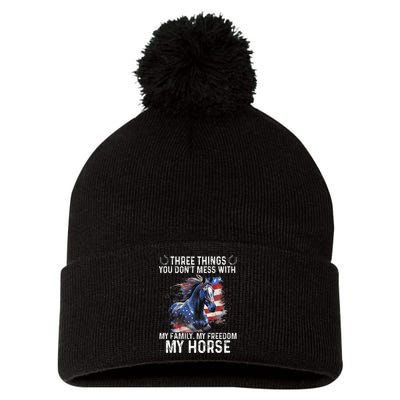 Three Things You Don't Mess With My Family Freedom My Horse Pom Pom 12in Knit Beanie