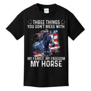 Three Things You Don't Mess With My Family Freedom My Horse Kids T-Shirt