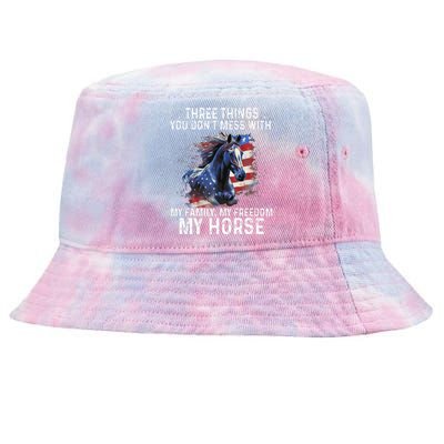 Three Things You Don't Mess With My Family Freedom My Horse Tie-Dyed Bucket Hat