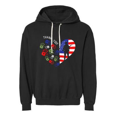 Thank Tee You Veterans Day American Flag Heart Military  Garment-Dyed Fleece Hoodie