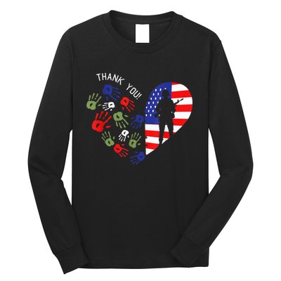 Thank Tee You Veterans Day American Flag Heart Military  Long Sleeve Shirt