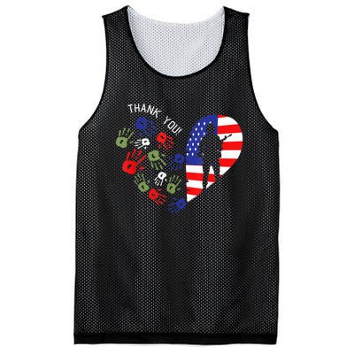 Thank Tee You Veterans Day American Flag Heart Military  Mesh Reversible Basketball Jersey Tank