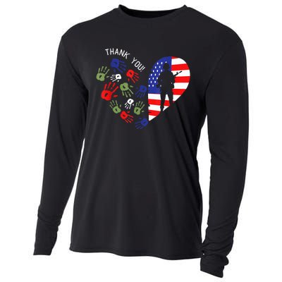 Thank Tee You Veterans Day American Flag Heart Military  Cooling Performance Long Sleeve Crew