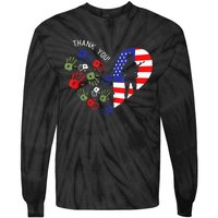 Thank Tee You Veterans Day American Flag Heart Military  Tie-Dye Long Sleeve Shirt