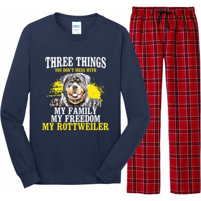 Three Things You Dont Mess With My Family Rottweiler Dog Long Sleeve Pajama Set