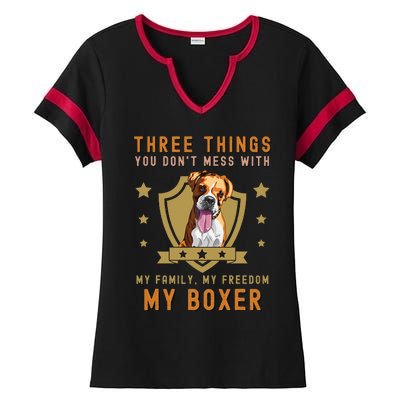 Three Things You Don't Mess With Funny German Boxer Owner Ladies Halftime Notch Neck Tee