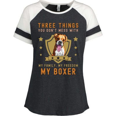 Three Things You Don't Mess With Funny German Boxer Owner Enza Ladies Jersey Colorblock Tee