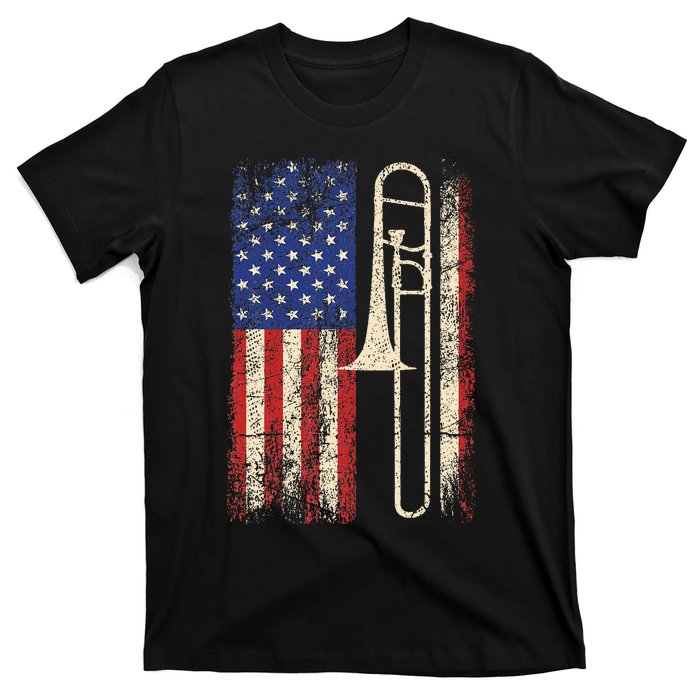 Trombone Usa American Flag Jazz Music Vintage T-Shirt