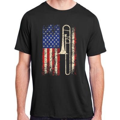 Trombone Usa American Flag Jazz Music Vintage Adult ChromaSoft Performance T-Shirt