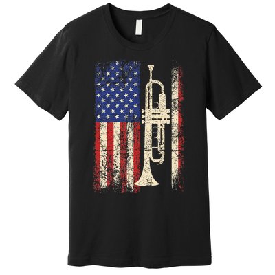 Trumpet Usa American Flag Jazz Music Vintage Premium T-Shirt