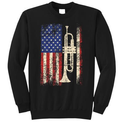 Trumpet Usa American Flag Jazz Music Vintage Tall Sweatshirt