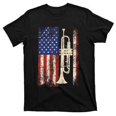 Trumpet Usa American Flag Jazz Music T-Shirt