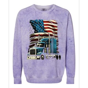 Trucker Us American Flag For Patriotic Colorblast Crewneck Sweatshirt