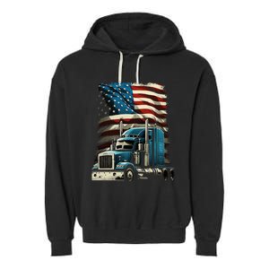 Trucker Us American Flag For Patriotic Garment-Dyed Fleece Hoodie