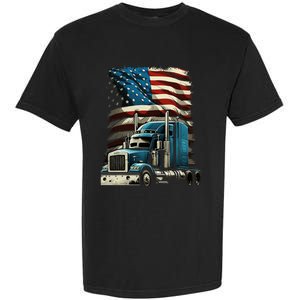 Trucker Us American Flag For Patriotic Garment-Dyed Heavyweight T-Shirt