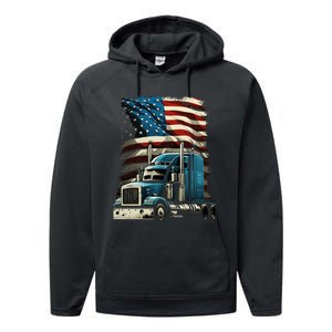 Trucker Us American Flag For Patriotic Performance Fleece Hoodie