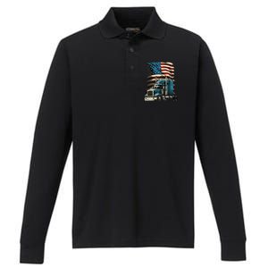 Trucker Us American Flag For Patriotic Performance Long Sleeve Polo