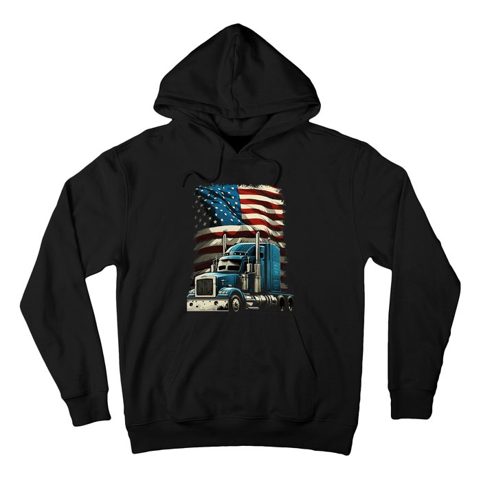 Trucker Us American Flag For Patriotic Hoodie