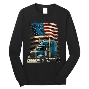 Trucker Us American Flag For Patriotic Long Sleeve Shirt