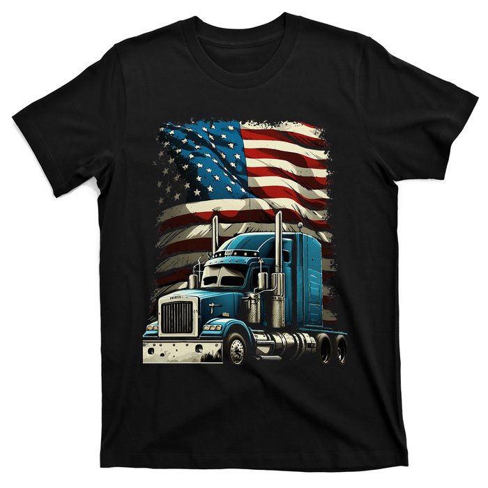 Trucker Us American Flag For Patriotic T-Shirt