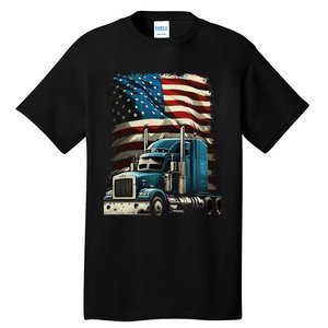 Trucker Us American Flag For Patriotic Tall T-Shirt