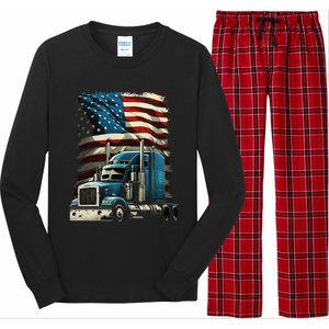 Trucker Us American Flag For Patriotic Long Sleeve Pajama Set