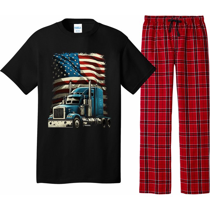 Trucker Us American Flag For Patriotic Pajama Set