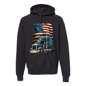 Trucker Us American Flag For Patriotic Premium Hoodie