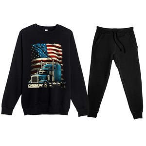 Trucker Us American Flag For Patriotic Premium Crewneck Sweatsuit Set