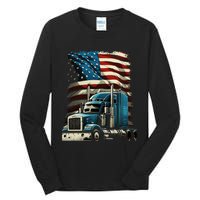 Trucker Us American Flag For Patriotic Tall Long Sleeve T-Shirt