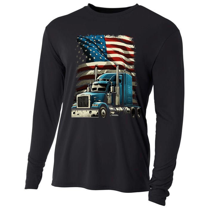 Trucker Us American Flag For Patriotic Cooling Performance Long Sleeve Crew