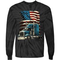 Trucker Us American Flag For Patriotic Tie-Dye Long Sleeve Shirt