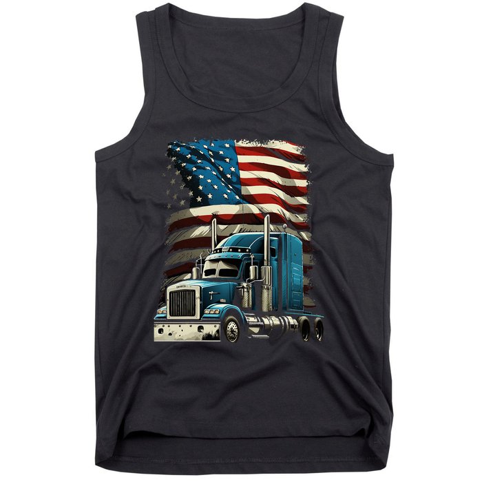 Trucker Us American Flag For Patriotic Tank Top