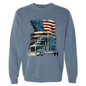 Trucker Us American Flag For Patriotic Garment-Dyed Sweatshirt