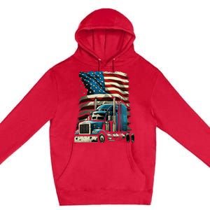 Trucker Us American Flag For Patriotic Premium Pullover Hoodie