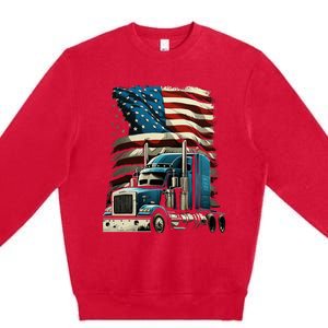 Trucker Us American Flag For Patriotic Premium Crewneck Sweatshirt